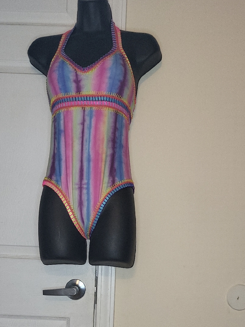 Kids Rainbow Tie-Dye One-Piece Swimsuit - Halter Style